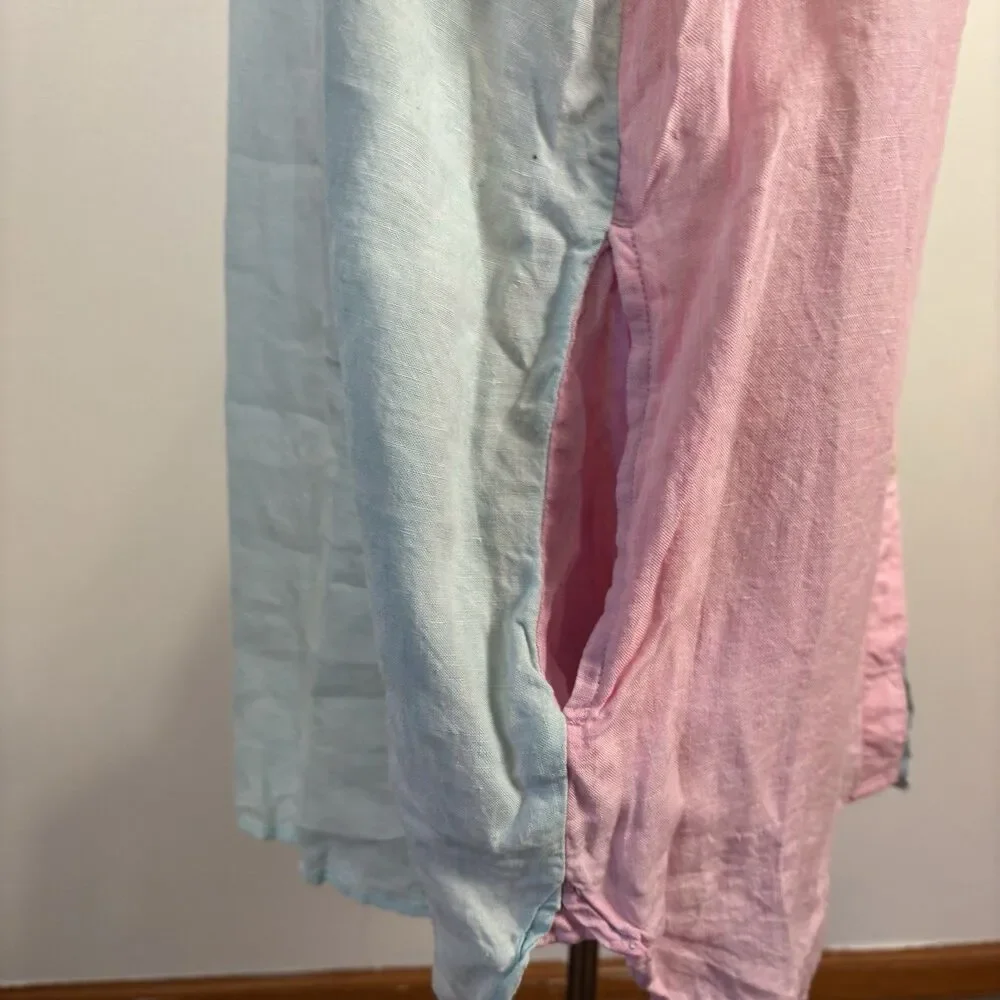 Lands' End Women's 2X Linen Pastel Multi Colorblock Long Sleeve Shirt Tunic - Picture 3 of 8